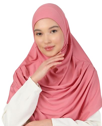 Prien Kopftuch für Damen, Lang Muslim Hijab Frauen, Türkisch Khimar Schal Islamische Kleidung, Konfektionshijab Kopftücher Kleider, Muslimische Sport Head Scarf Set (Altrosa) von Prien