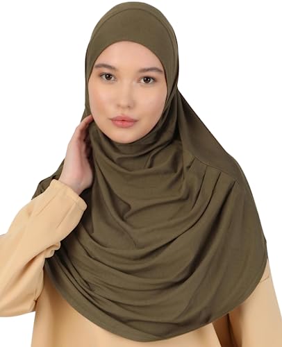 Prien Kopftuch für Damen, Lang Muslim Hijab Frauen, Türkisch Khimar Schal Islamische Kleidung, Konfektionshijab Kopftücher Kleider, Muslimische Sport Head Scarf Set (Khaki) von Prien