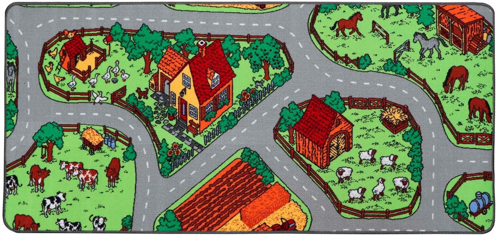 Primaflor-Ideen in Textil Kinderteppich "BAUERNHOF, Made in Belgium", rechteckig, 5 mm Höhe, Straßen-Spiel-Teppich, Kinderzimmer von Primaflor-Ideen In Textil