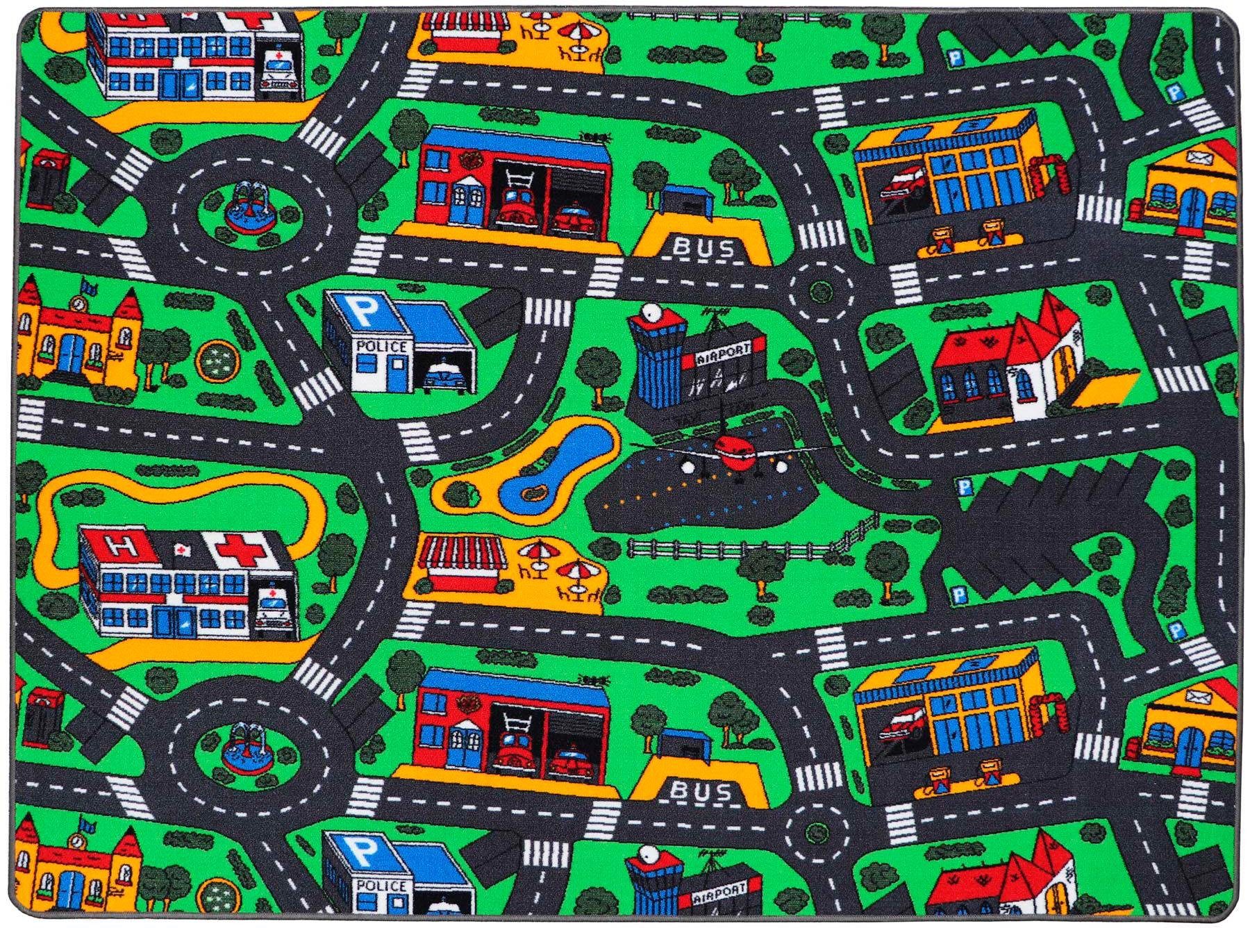 Primaflor-Ideen in Textil Kinderteppich "CITY, Made in Belgium", rechteckig, 5 mm Höhe, Straßen-Spiel-Teppich, Straßenbreite ca. 9 cm, Kinderzimmer von Primaflor-Ideen In Textil