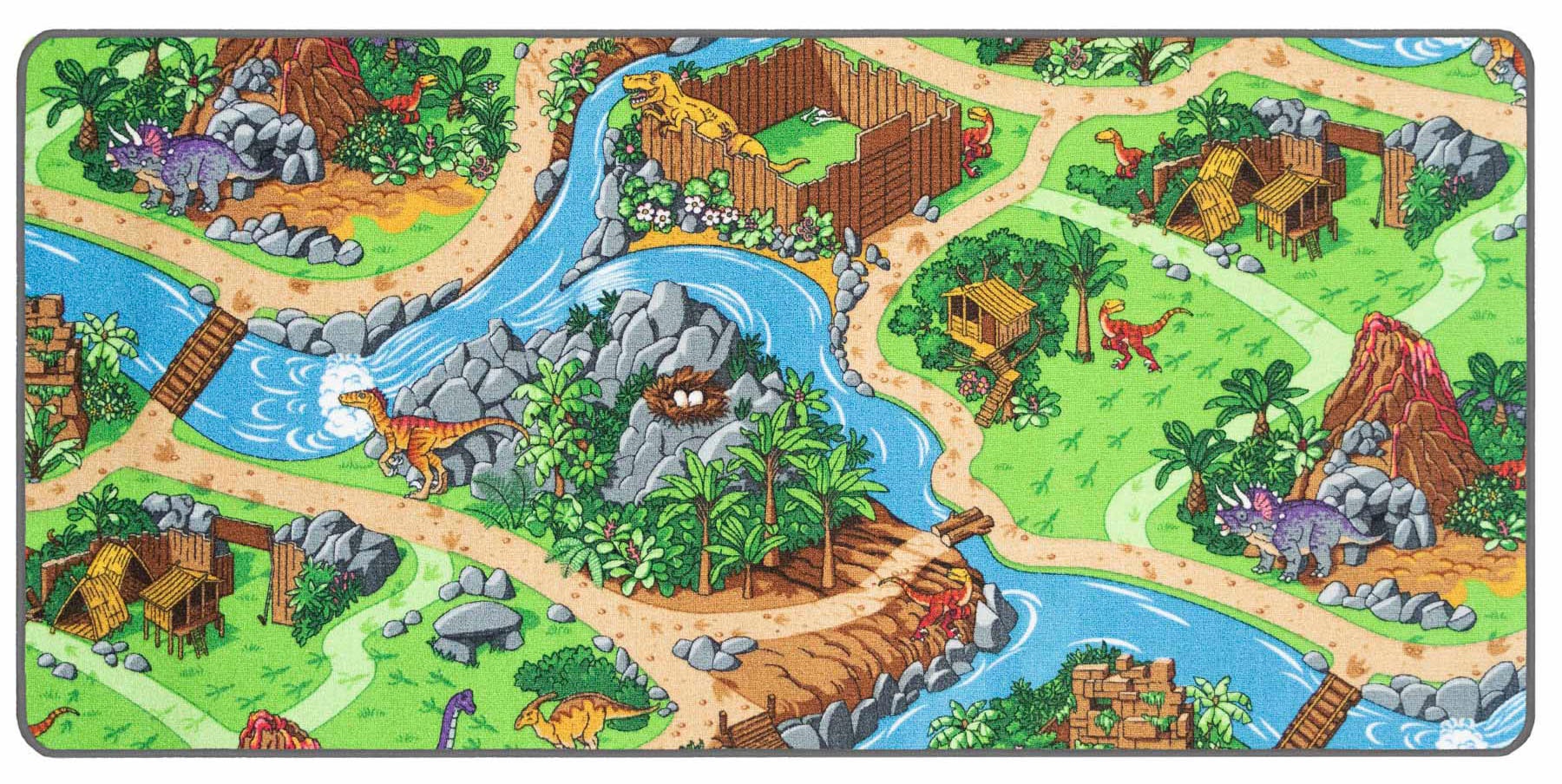 Primaflor-Ideen in Textil Kinderteppich "DINO, Made in Belgium", rechteckig, 6,5 mm Höhe, Straßen-Spiel-Teppich, Motiv Dinosaurier, Kinderzimmer von Primaflor-Ideen In Textil