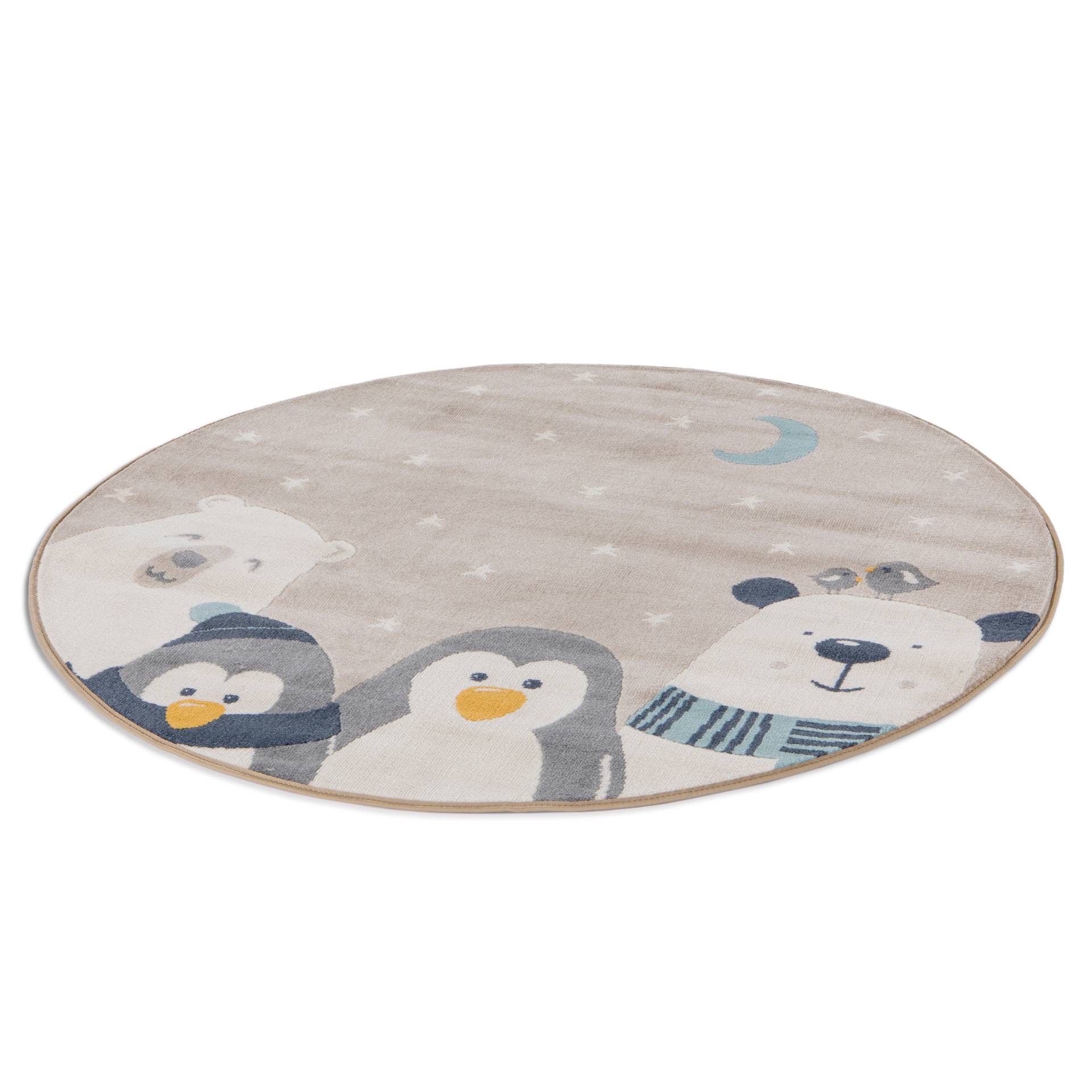 Primaflor-Ideen in Textil Kinderteppich "COCOON - Sternenfreunde", rund, 6 mm Höhe, Kurzflor, Motiv Tiere & Sterne von Primaflor-Ideen In Textil