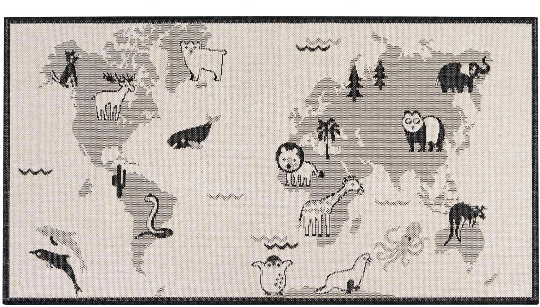 Primaflor-Ideen in Textil Kinderteppich "LINIA - Weltkarte", rechteckig, 3 mm Höhe, Flachgewebe, Motiv Weltkarte, In- und Outdoor geeignet, Kinderzimmer von Primaflor-Ideen In Textil