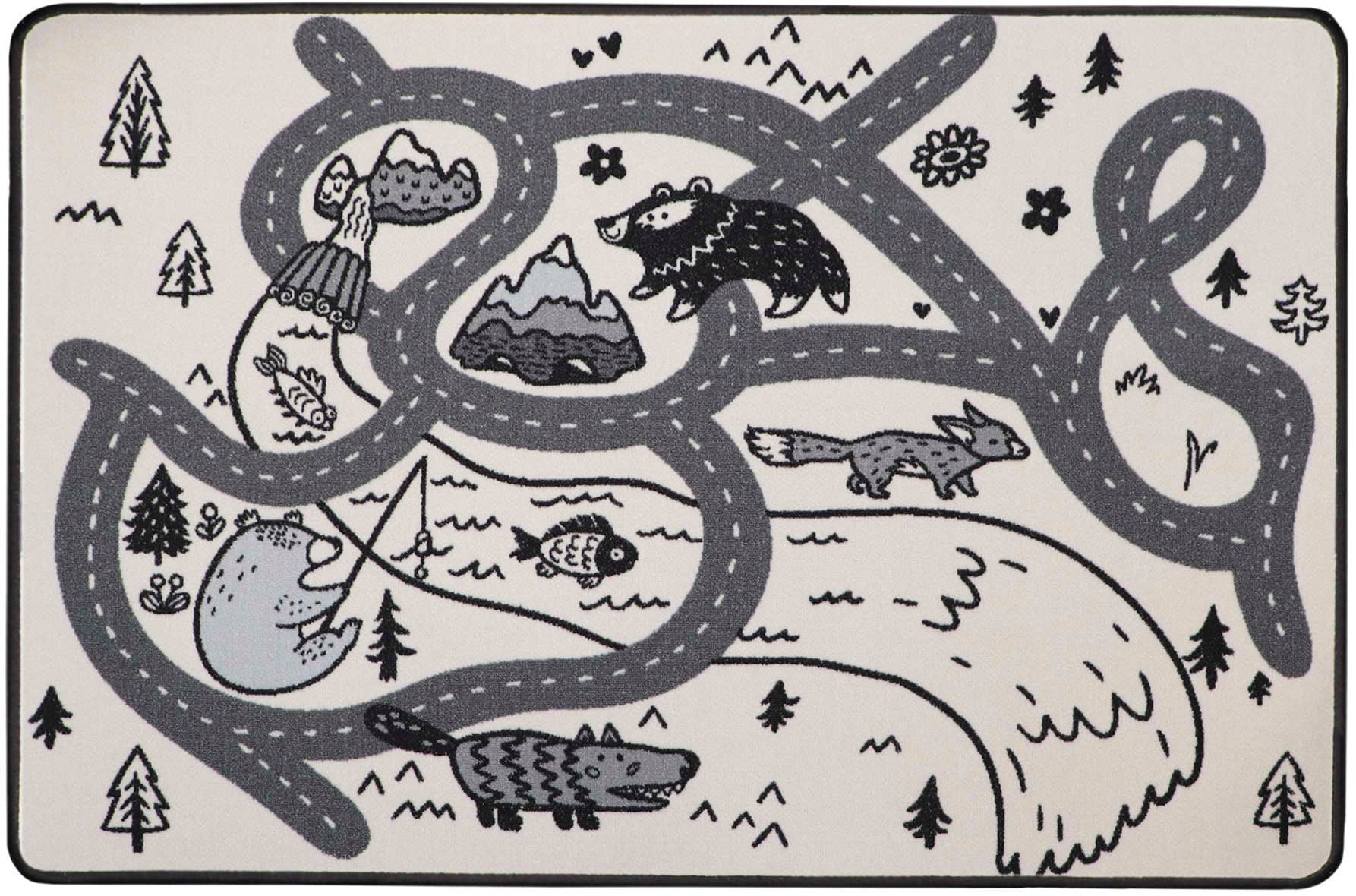 Primaflor-Ideen in Textil Kinderteppich "RETRO - Waldstraßen", rechteckig, 5 mm Höhe, Kurzflor, Straßen-Spiel-Teppich, Motiv Waldwege, Kinderzimmer von Primaflor-Ideen In Textil