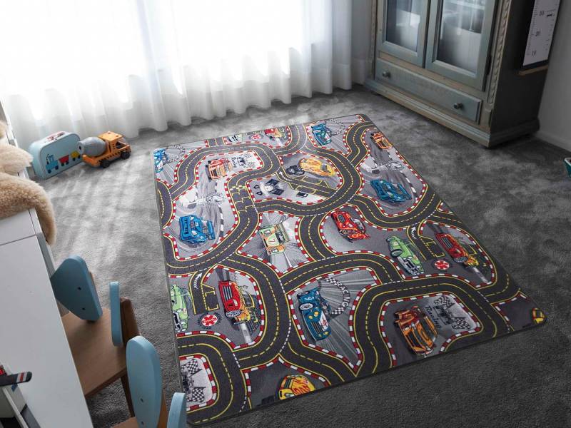 Primaflor-Ideen in Textil Kinderteppich "Spielteppich CARS" rechteckig 6,5 mm Höhe Kurzflor, Straßen-Spiel-Teppich, Motiv Autos, Kinderzimmer von Primaflor-Ideen In Textil