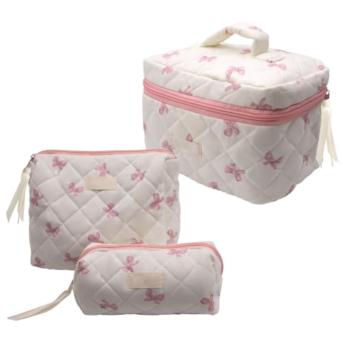 Primasage 3 Stück Schminktasche Damen, Praktisch Kosmetiktasche Mädchen mit Schönen Blumenmotiven Kulturtasche Damen Gross den Täglichen Gebrauch und Reisen (Rosa) von Primasage