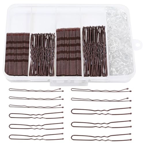 Primasage 300 Stück Haarnadeln Set, Wellenhaarklammern mit Transparentem Haarband, Unsichtbare Bobby Pins Eignet sich für die Tägliche Haargestaltung von Damen und Mädchen (Braun) von Primasage
