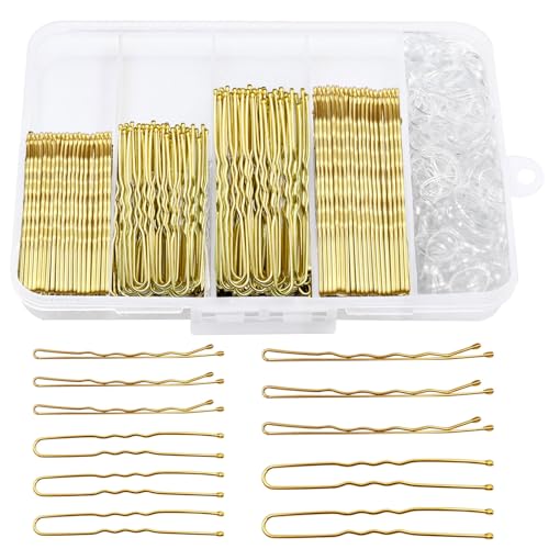 Primasage 300 Stück Haarnadeln Set, Wellenhaarklammern mit Transparentem Haarband, Unsichtbare Bobby Pins Eignet sich für die Tägliche Haargestaltung von Damen und Mädchen (Gold) von Primasage