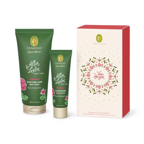 PRIMAVERA Geschenkset Von Herzen - Alles Liebe Handcreme und Duschbalsam, rosig-leichte Rezeptur, stimmungshebender Duft mit Rose bio, Mandarine bio von Primavera