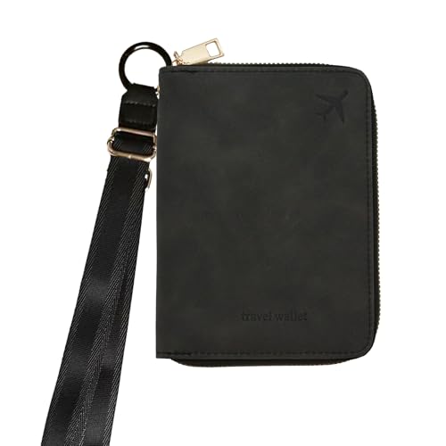 Reisepasshülle mit Haltegurt und Karabiner-Clip zur Verhinderung von Verlust und Diebstahl, RFID-Reisepasshülle für Reisen, Reisepasshülle, Brieftasche & Etui für Damen und Herren, Schwarz, Mit Reisepasshülle mit Haltegurt und Karabiner-Clip zur Verhinderung von Verlust und Diebstahl, RFID-Reisepasshülle für Reisen, Reisepasshülle, Brieftasche & Etui für Damen und Herren, Schwarz, Mit von Prime Comfort