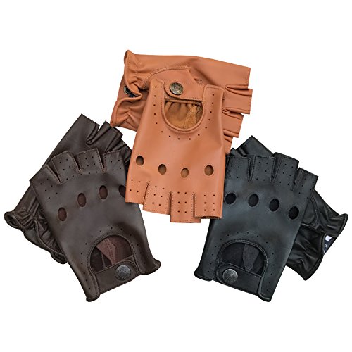 Herren Top Qualität Weiches Leder Halb Finger Fahren Handschuhe Motorrad Busfahrer finger weniger 313 - Hellbraun, XL von Prime Leather