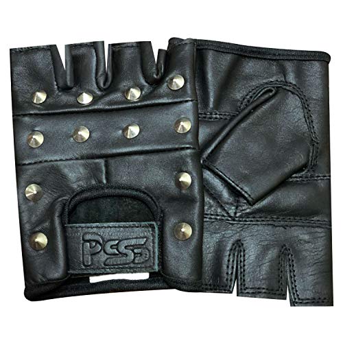 PrimeLeather Hochwertige Echt Leder Schwarze Nieten Fingelose Biker Punk Gothic Fahrer Handschuhe Größe XL von Prime Leather