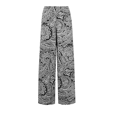 Prime fashions - Damen Plain Flared Palazzo - Hose - Weites Bein Ausgestellte Hose - Elastischer Bund - Freizeitkleidung (48-50, Paisleymuster), Grauer Paisleymuster, 46-48 von Prime fashions