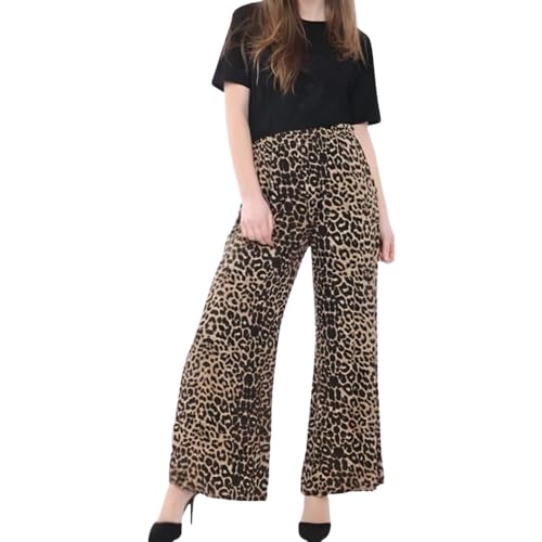 Prime fashions - Damen Plain Flared Palazzo - Hose - Weites Bein Schlaghose - Elastischer Bund - Freizeitkleidung, leopardenmuster, 46-48 von Prime fashions