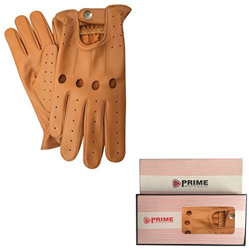 Prime Modische Fahrerhandschuhe Echtes Leder Retro Stil Hochwertig Schwarz Braun Bräunlich 507 (Box Packung) - M, Hellbraun von Prime