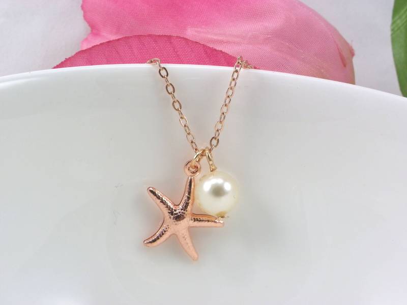 Rose Gold Halskette, Seestern Brautjungfer Geschenk, Brautparty, Hochzeit Strand Geschenk von PrimeBridalJewelry