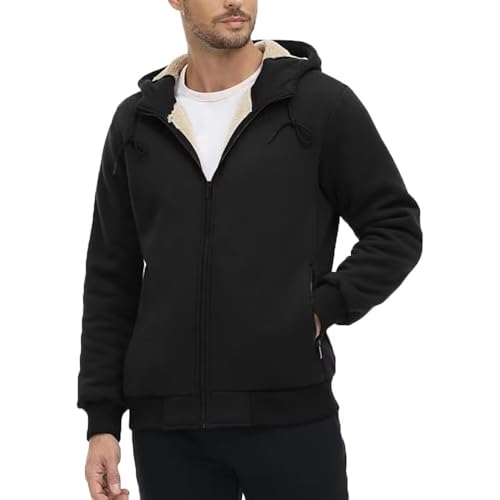 PrimeCrest Hoodie Herren Kapuzenjacke Fleecejacke Zip Winterjacke Gefüttert Baumwolle Jacke Thermo Sherpa Pullover ReinSchwarz M von PrimeCrest