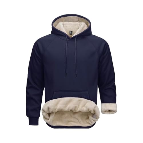 PrimeCrest Hoodie Herren Pullover Sweatshirt Kapuzenpullover Fleecepullover Winterpullover Winter Fleece Sherpa Sweatshirt Baumwolle Warm Thermo Solid Dicker Hoodies Männer Arbeitspullover Blau 2XL von PrimeCrest