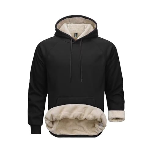 PrimeCrest Hoodie Herren Pullover Sweatshirt Kapuzenpullover Fleecepullover Winterpullover Winter Fleece Sherpa Sweatshirt Baumwolle Warm Thermo Solid Dicker Hoodies Männer Arbeitspullover Schwarz M von PrimeCrest