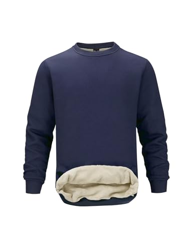 PrimeCrest Sweatshirt Herren Pullover Winter Baumwolle Fleecepullover Thermo Fleece Solid Langarm Winterpullover Ohne Kapuze Rundhals Slim Fit Sweatshirts Warme Dicker Basic Arbeitspullover Blau L von PrimeCrest