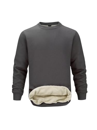 PrimeCrest Sweatshirt Herren Pullover Winter Baumwolle Fleecepullover Thermo Fleece Solid Langarm Winterpullover Ohne Kapuze Rundhals Slim Fit Sweatshirts Warme Dicker Basic Arbeitspullover Grau 3XL von PrimeCrest