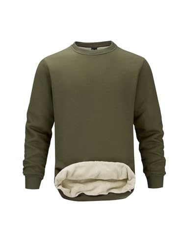 PrimeCrest Sweatshirt Herren Pullover Winter Baumwolle Fleecepullover Thermo Fleece Solid Langarm Winterpullover Ohne Kapuze Rundhals Slim Fit Sweatshirts Warme Dicker Basic Arbeitspullover Grün 3XL von PrimeCrest