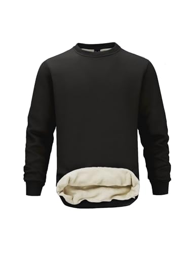 PrimeCrest Sweatshirt Herren Pullover Winter Baumwolle Fleecepullover Thermo Fleece Solid Langarm Winterpullover Ohne Kapuze Rundhals Sweatshirts Warme Dicker Basic Arbeitspullover ReinSchwarz L von PrimeCrest