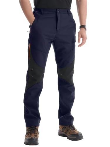 PrimeCrest Wanderhose Herren Softshellhose Wasserdicht Trekkinghose Thermohose Warm Outdoorhose Stretch Skihose Thermo Jagdhose Gefüttert Winter Hose Snowboard Hose Männer Blau 34 von PrimeCrest