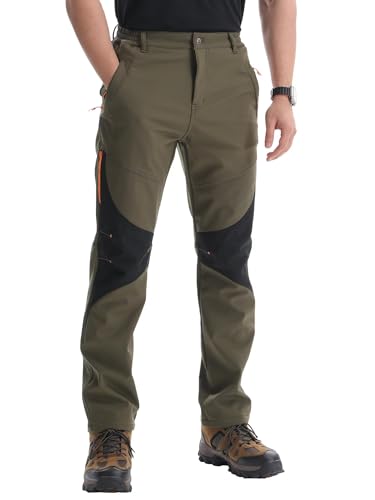 PrimeCrest Wanderhose Herren Softshellhose Wasserdicht Trekkinghose Thermohose Warm Outdoorhose Stretch Skihose Thermo Jagdhose Gefüttert Winter Hose Snowboard Hose Männer Grün 32 von PrimeCrest