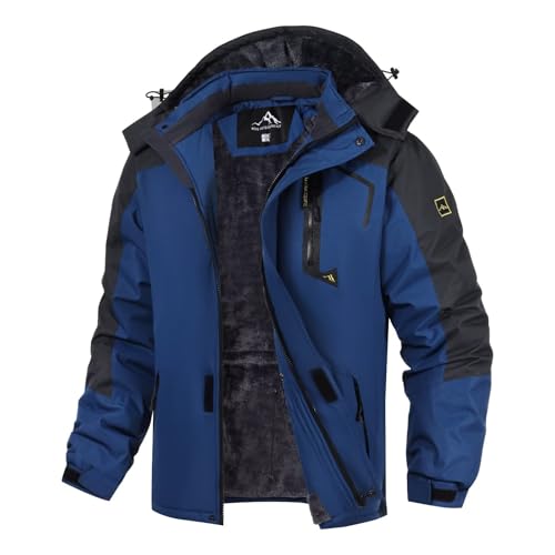 PrimeCrest Winterjacke Herren Jacke Fleecejacke Skijacke Wasserdichte Warme Thermo Gefüttert Softshell Ski Winter Tactical Hoodie Jacke Männer Snowboard Dicke Outdoorjacke Softshelljacke Blau XL von PrimeCrest