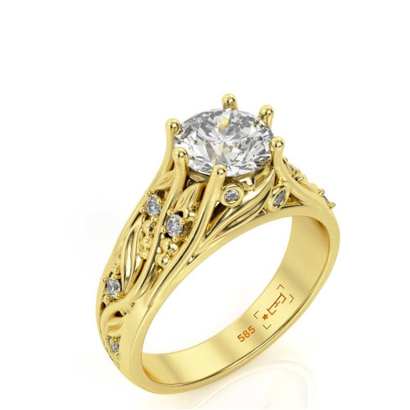 14K Blatt Moissanit Verlobungsring Filigranes Rebenband von PrimeElement