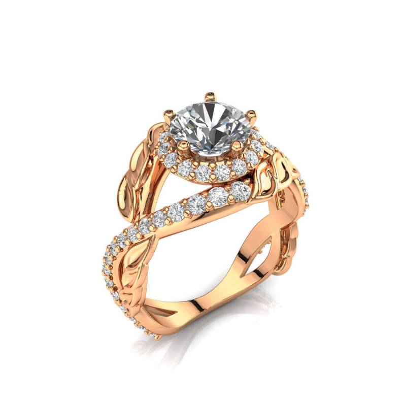 14K Blatt Moissanit Verlobungsring Filigranes Rebenband von PrimeElement