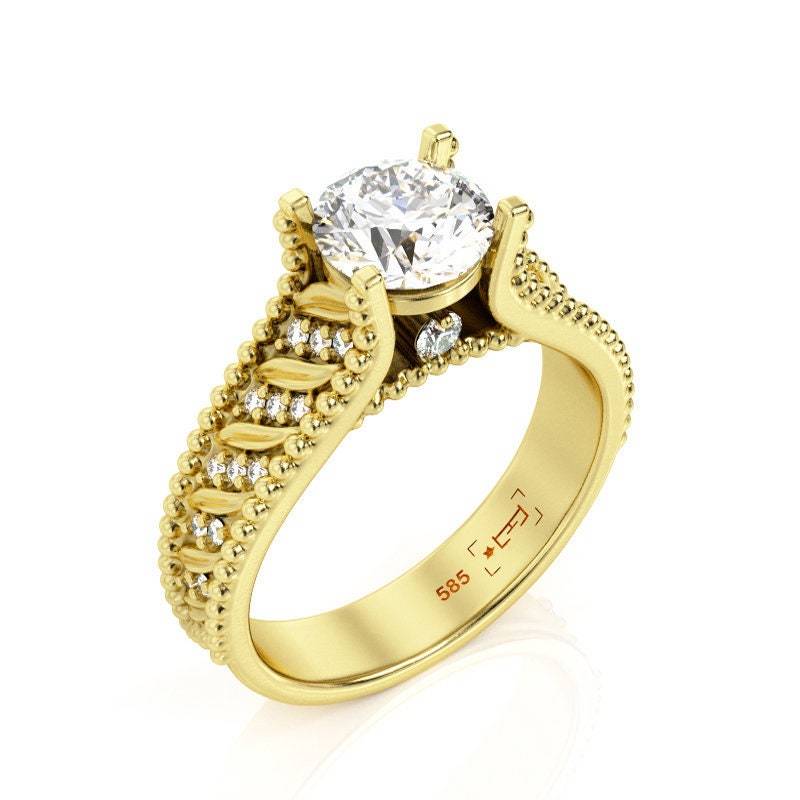 14K Blatt Moissanit Verlobungsring Filigranes Rebenband von PrimeElement