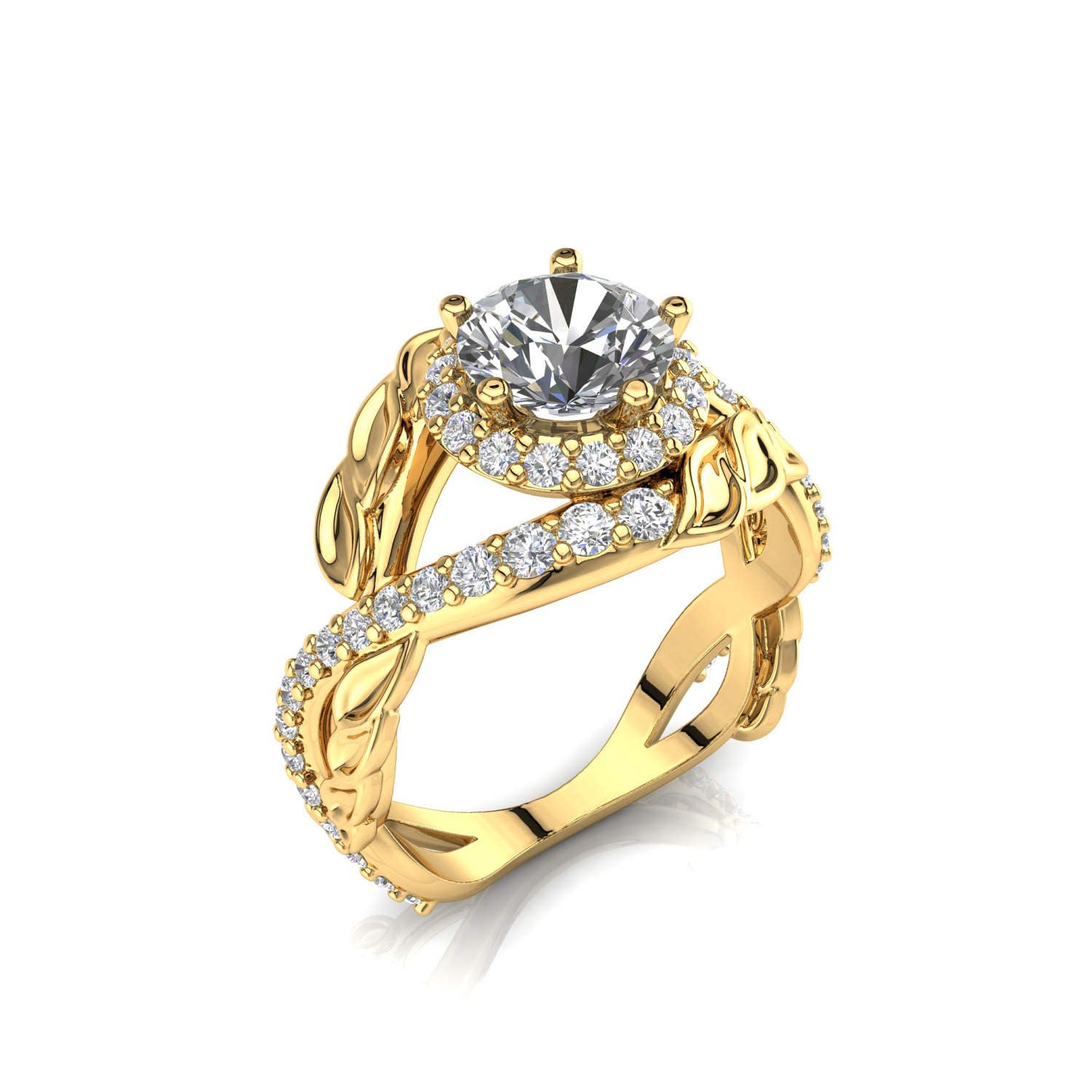 14K Blatt Moissanit Verlobungsring Filigranes Rebenband von PrimeElement