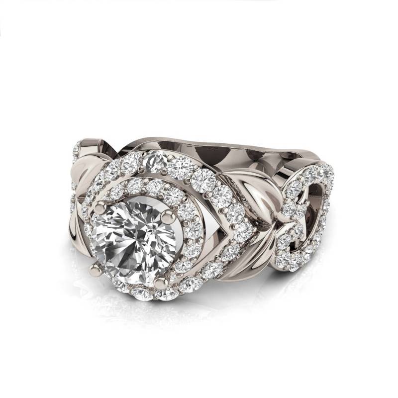 14K Blatt Moissanit Verlobungsring Filigranes Rebenband von PrimeElement