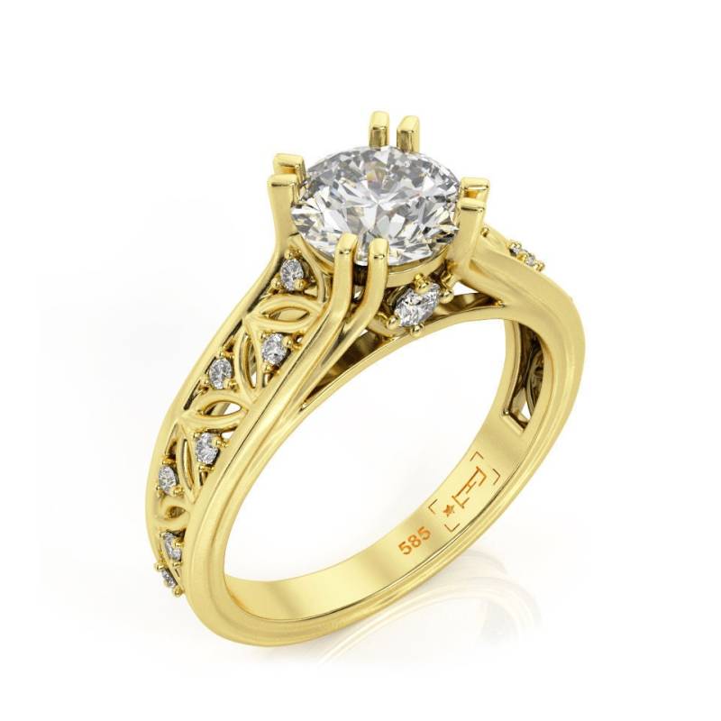 14K Gold Blätter Moissanit Verlobungsring Filigranes Rebenband von PrimeElement