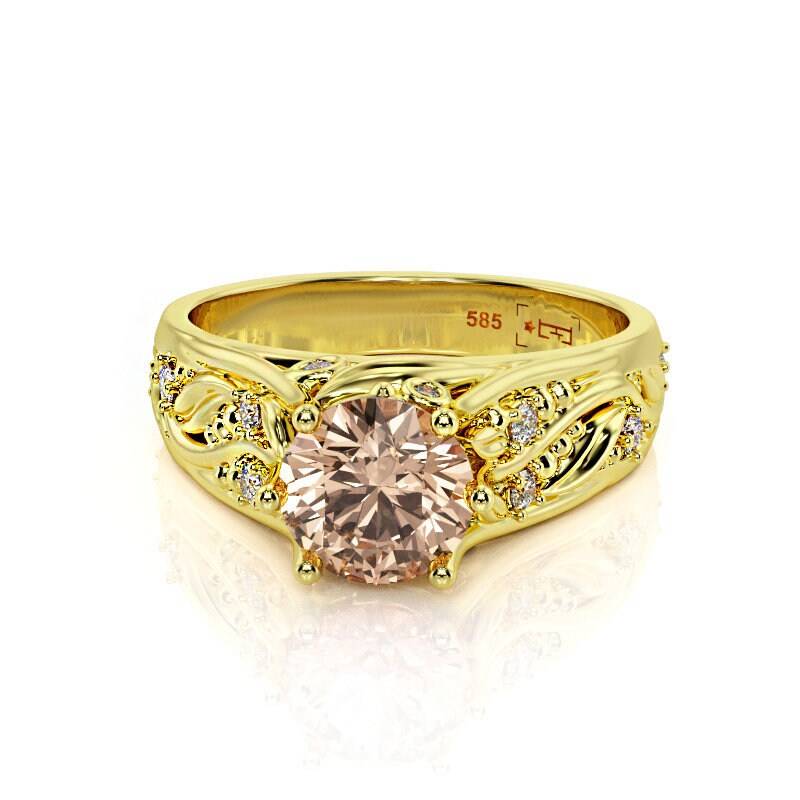 14K Gold Morganit Verlobungsring Blatt & Ranke Design von PrimeElement