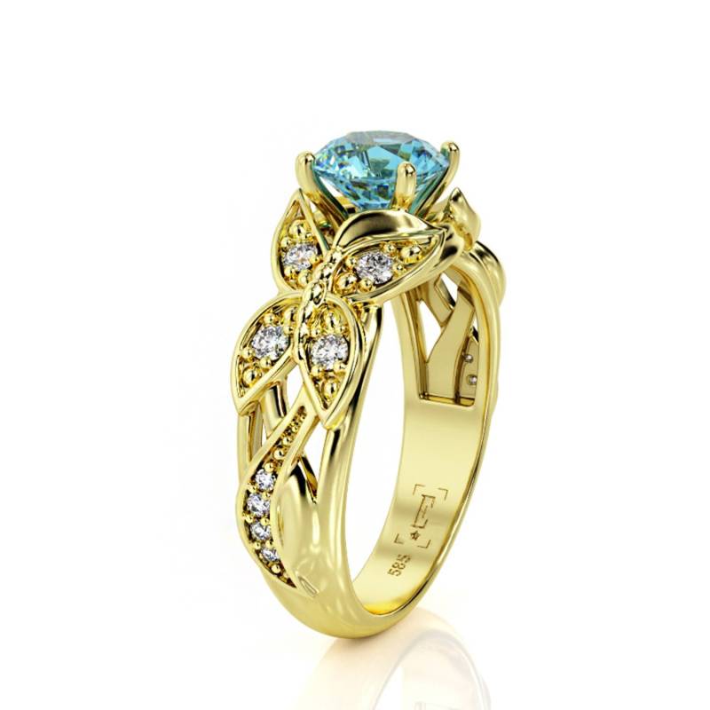 14K Gold Schmetterling Verlobungsring Blautopas & Moissanit von PrimeElement