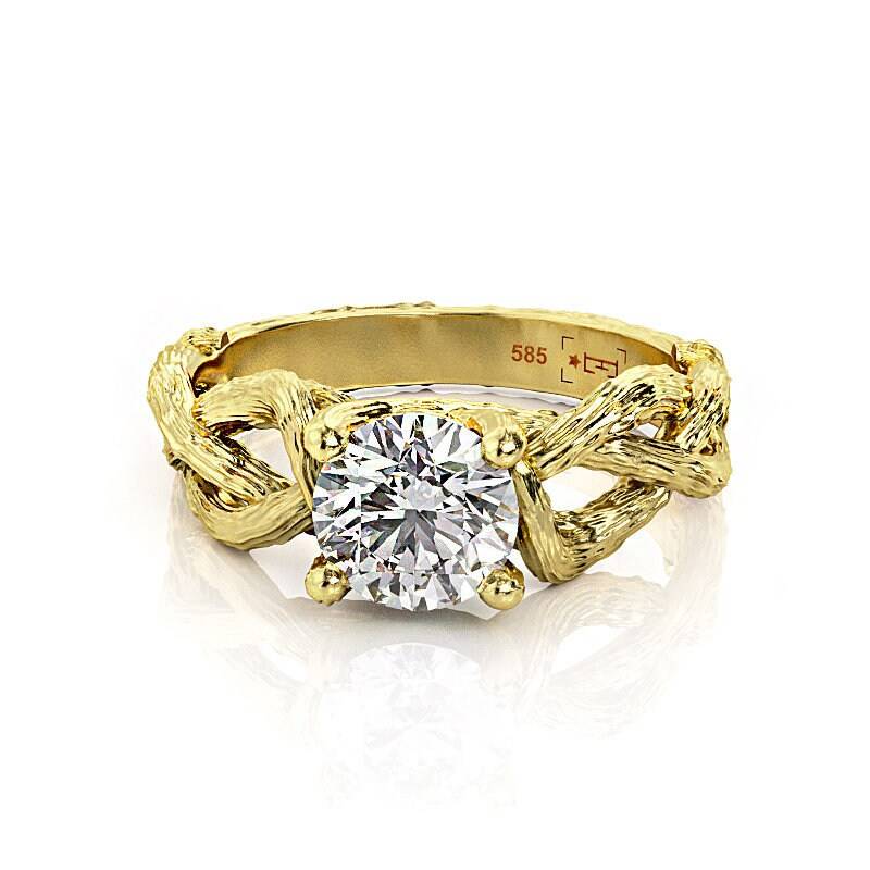 14K Gold Zweig Moissanit Verlobungsring Handgemachtes Geflochtenes Band von PrimeElement