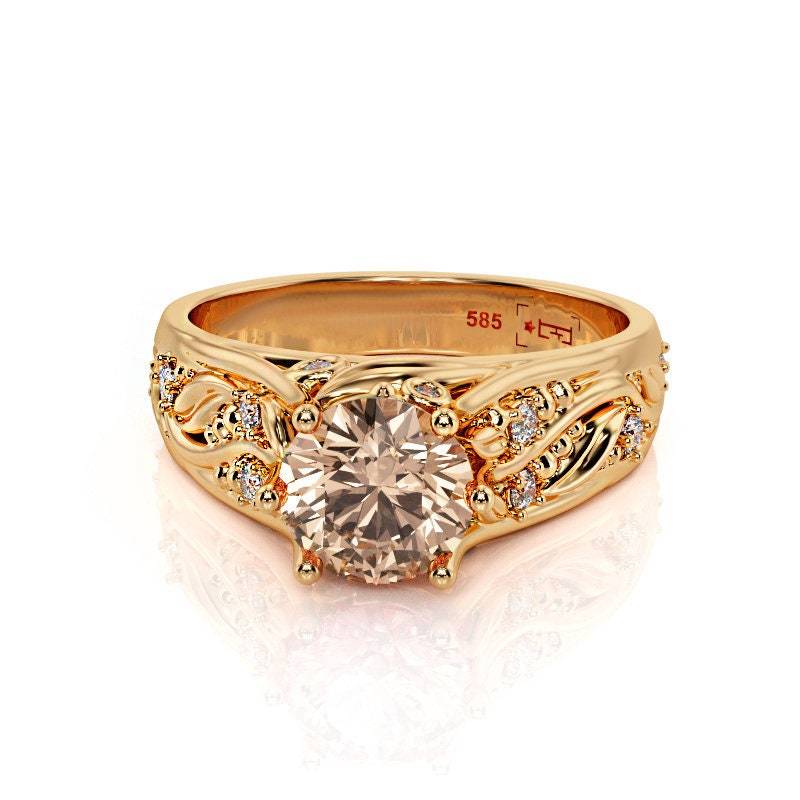 14K Roségold Morganit Verlobungsring Blatt & Ranke Design von PrimeElement