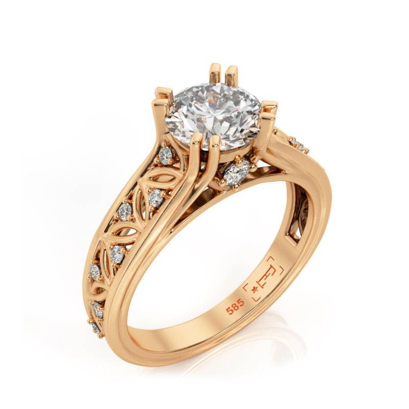 1Ct Moissanit Blatt Verlobungsring 14K Rosegold Filigree von PrimeElement