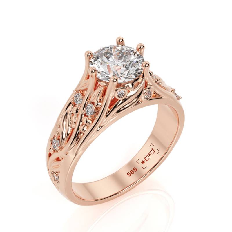 1Ct Moissanit Verlobungsring 14K Rosegold Blätter Ranken Filigree von PrimeElement