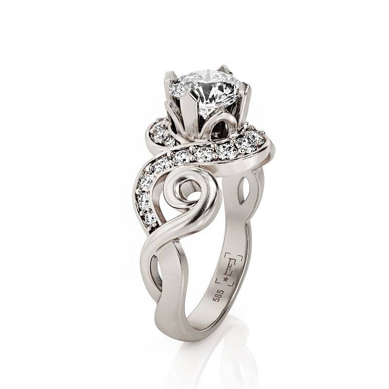 Art Deco 14K Gold Moissanite Halo Verlobungsring von PrimeElement