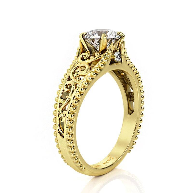 Art Deco 1Ct Moissanit Verlobungsring 14K Gold Filligran von PrimeElement
