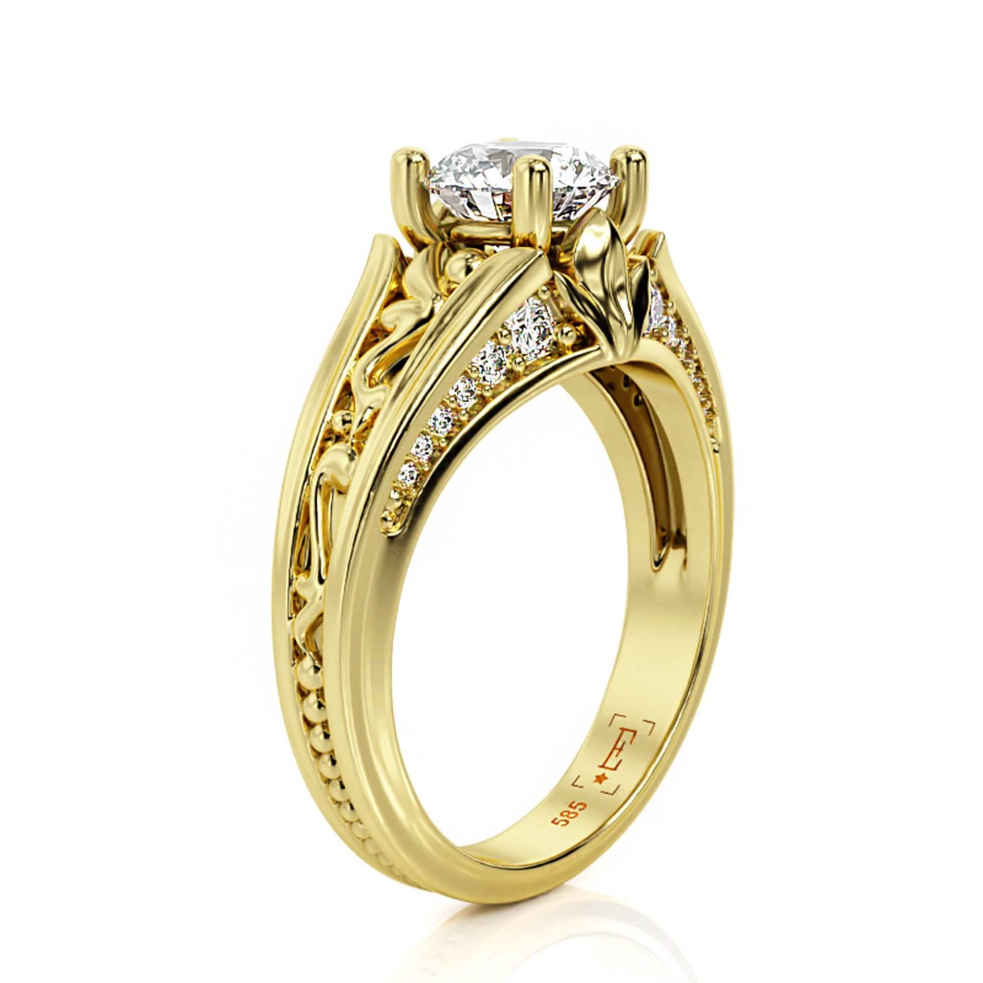 Art Deco 1Ct Moissanit Verlobungsring 14K Gold Filligran von PrimeElement