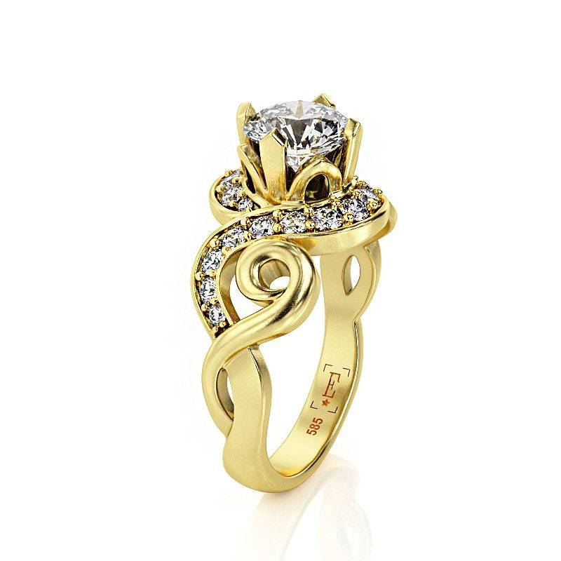 Art Deco Moissanit Halo Verlobungsring Handgemachter 14K Gold Art Deco Moissanit Halo Verlobungsring Handgemachter 14K Gold von PrimeElement