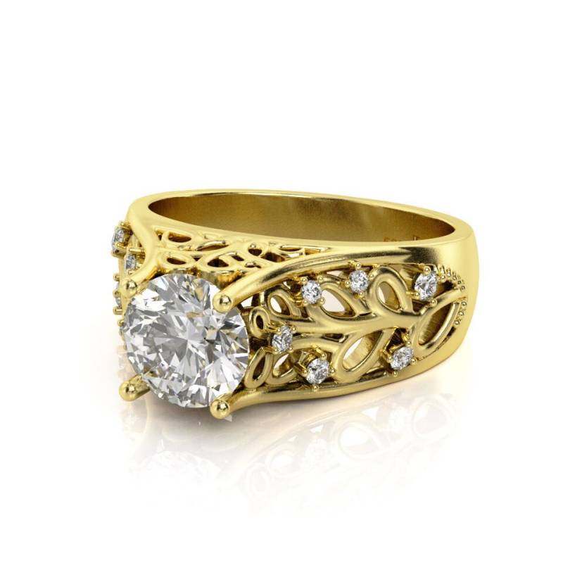 Art Deco Moissanit Verlobungsring 14K Gold Keltisch Filigree von PrimeElement