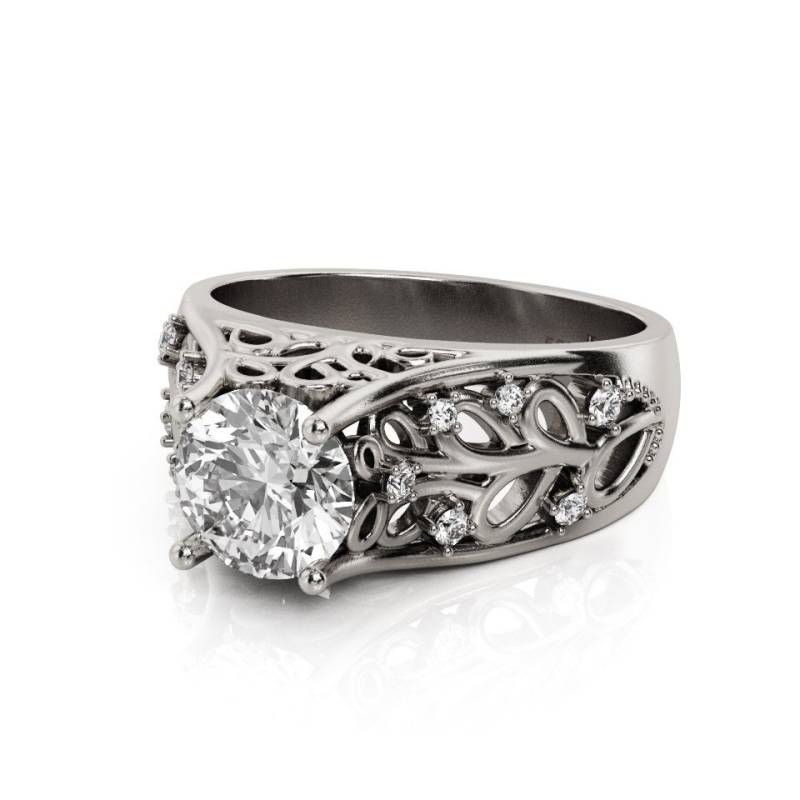 Art Deco Moissanit Verlobungsring 14K Weißgold Celtic Filigree von PrimeElement