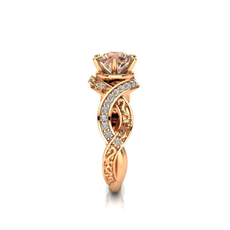 Art Deco Morganit Verlobungsring 14K Rosegold Filigree von PrimeElement