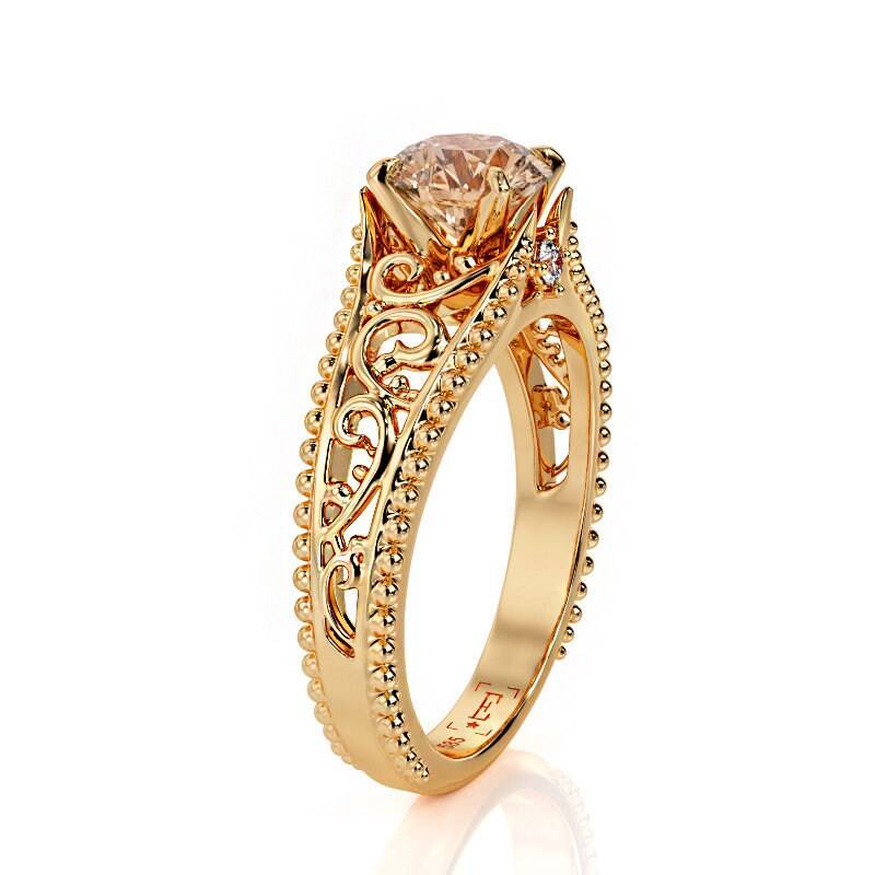 Art Deco Morganit Verlobungsring 14K Rosegold Filigree von PrimeElement